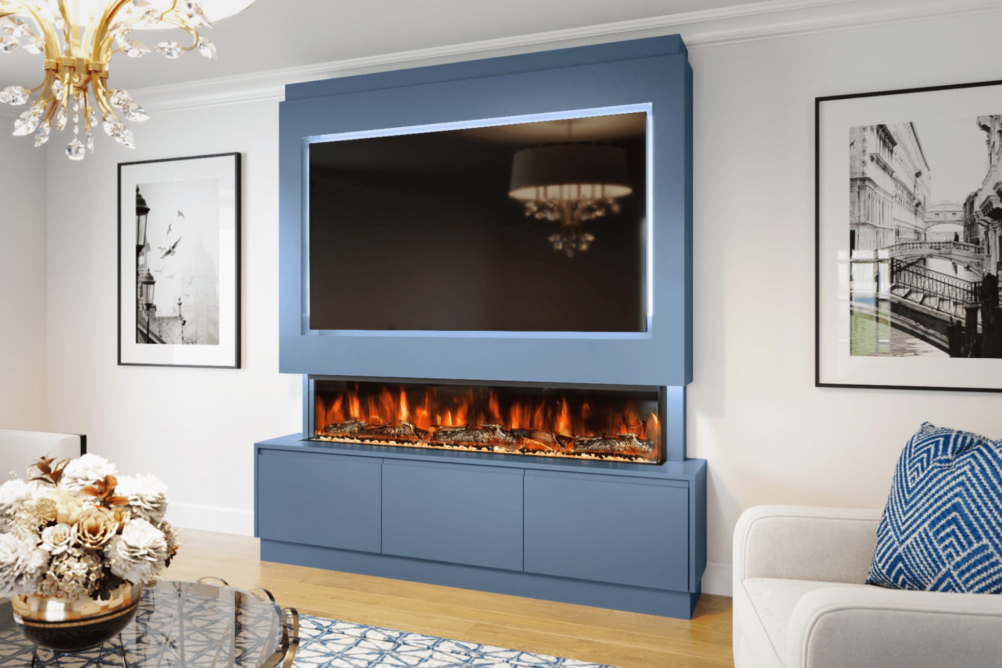 Stylish Pre-Built Media Walls with Fireplaces