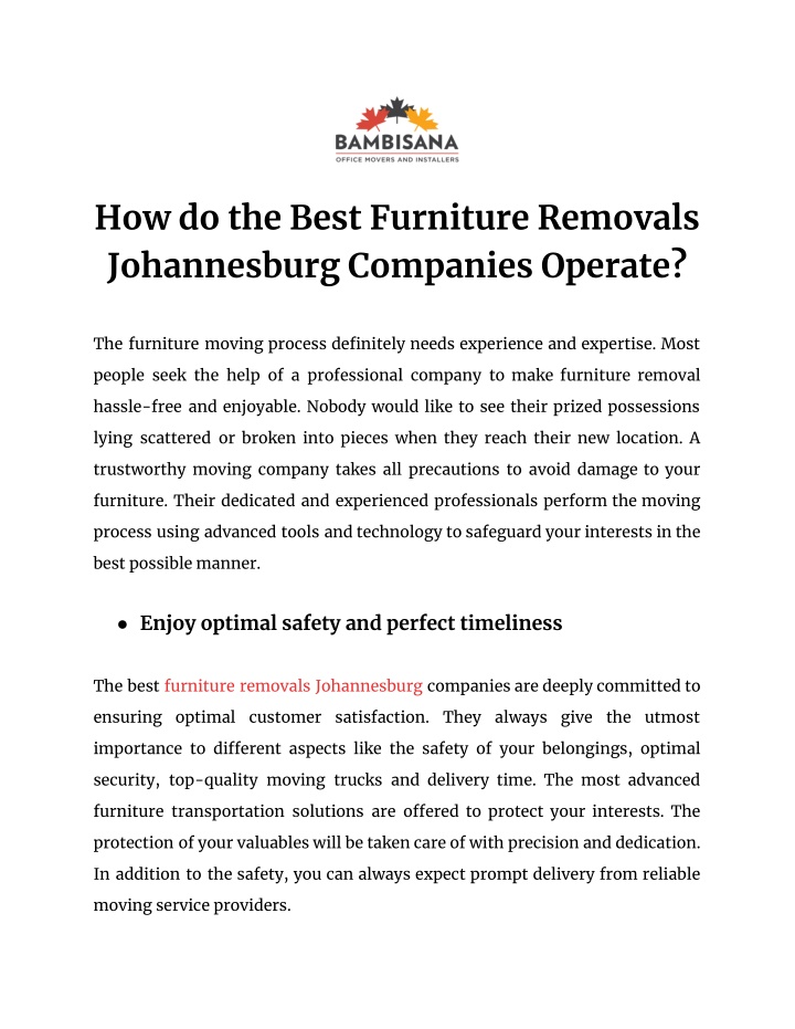 PPT - How do the Best Furniture Removals Johannesburg Companies Operate? PowerPoint Presentation - ID:13829070