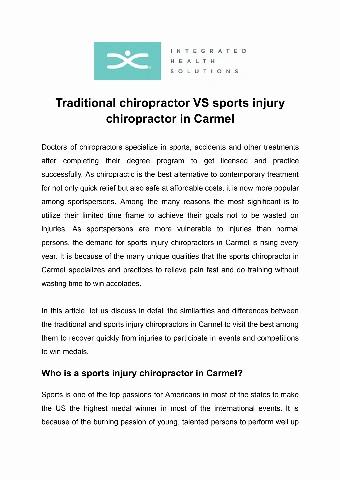 Traditional chiropractor VS sports injury chiropractor in Carmel