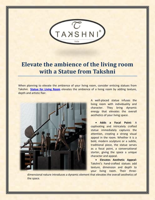 Elevate the ambience of the living room with a Statue from Takshni.pdf