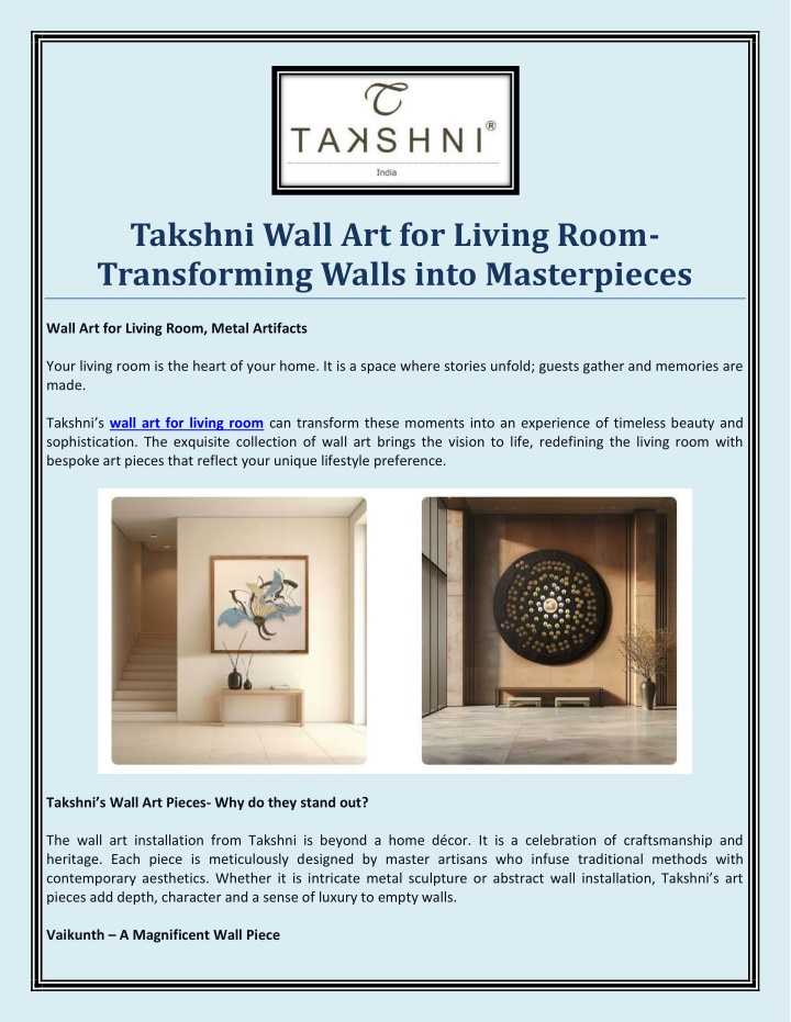 PPT - Takshni Wall Art for Living Room- Transforming Walls into Masterpieces PowerPoint Presentation - ID:14399738