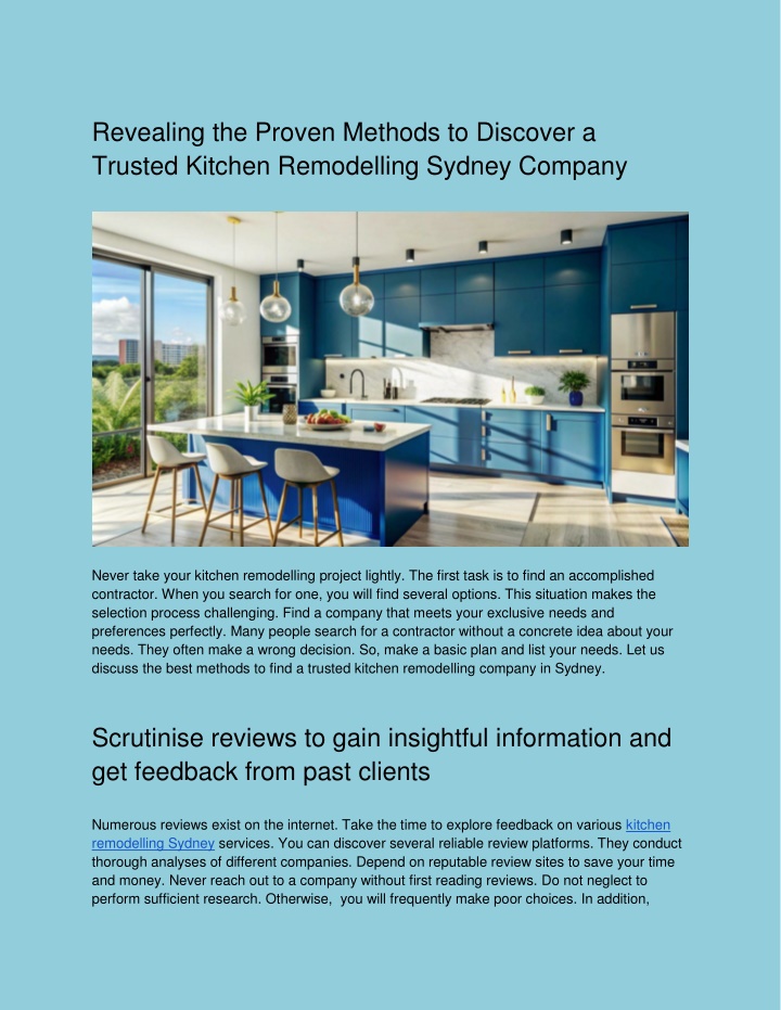 PPT - Revealing the Proven Methods to Discover a Trusted Kitchen Remodelling Sydney Company PowerPoint Presentation - ID:14371603