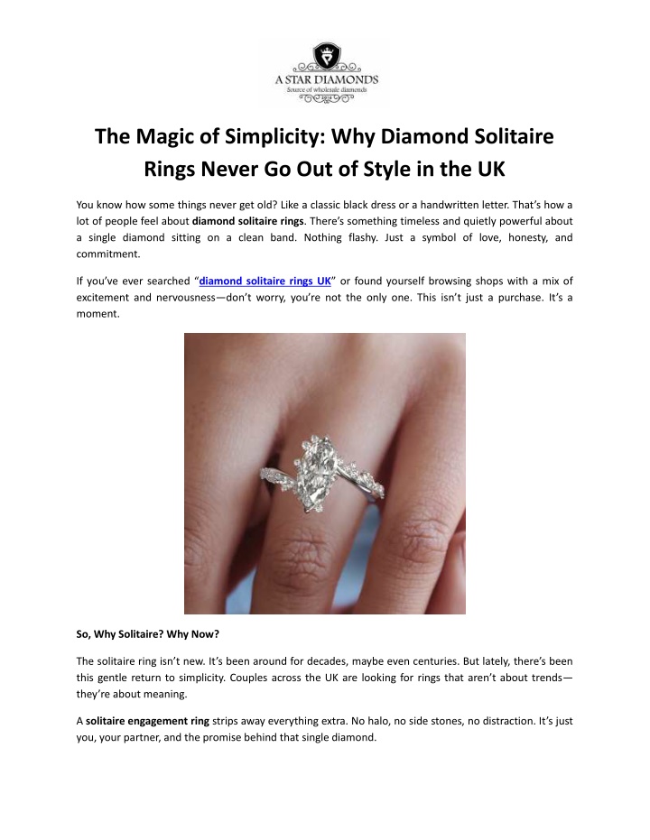 PPT - The Magic of Simplicity Why Diamond Solitaire Rings Never Go Out of Style in the UK PowerPoint Presentation - ID:14368823