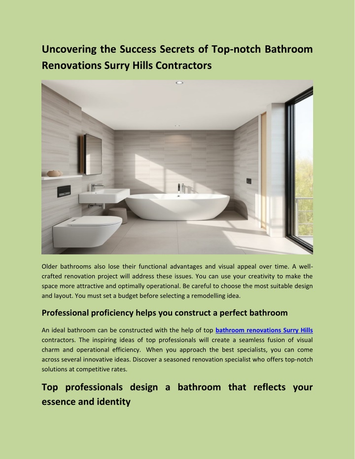 PPT - Uncovering the Success Secrets of Top-notch Bathroom Renovations Surry Hills Contractors PowerPoint Presentation - ID:14451493