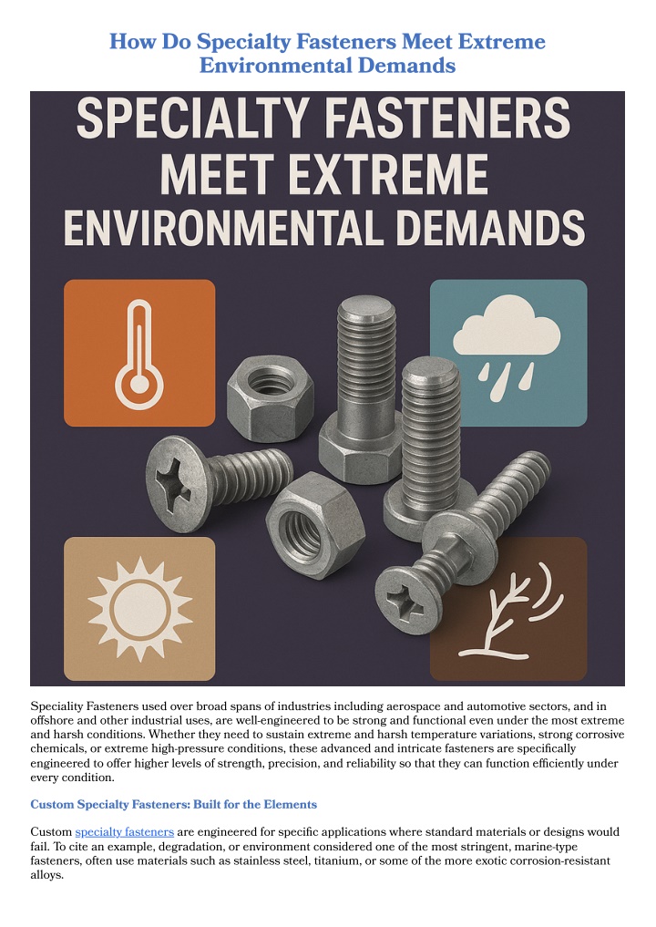 PPT - How Do Specialty Fasteners Meet Extreme Environmental Demands PowerPoint Presentation - ID:14505980