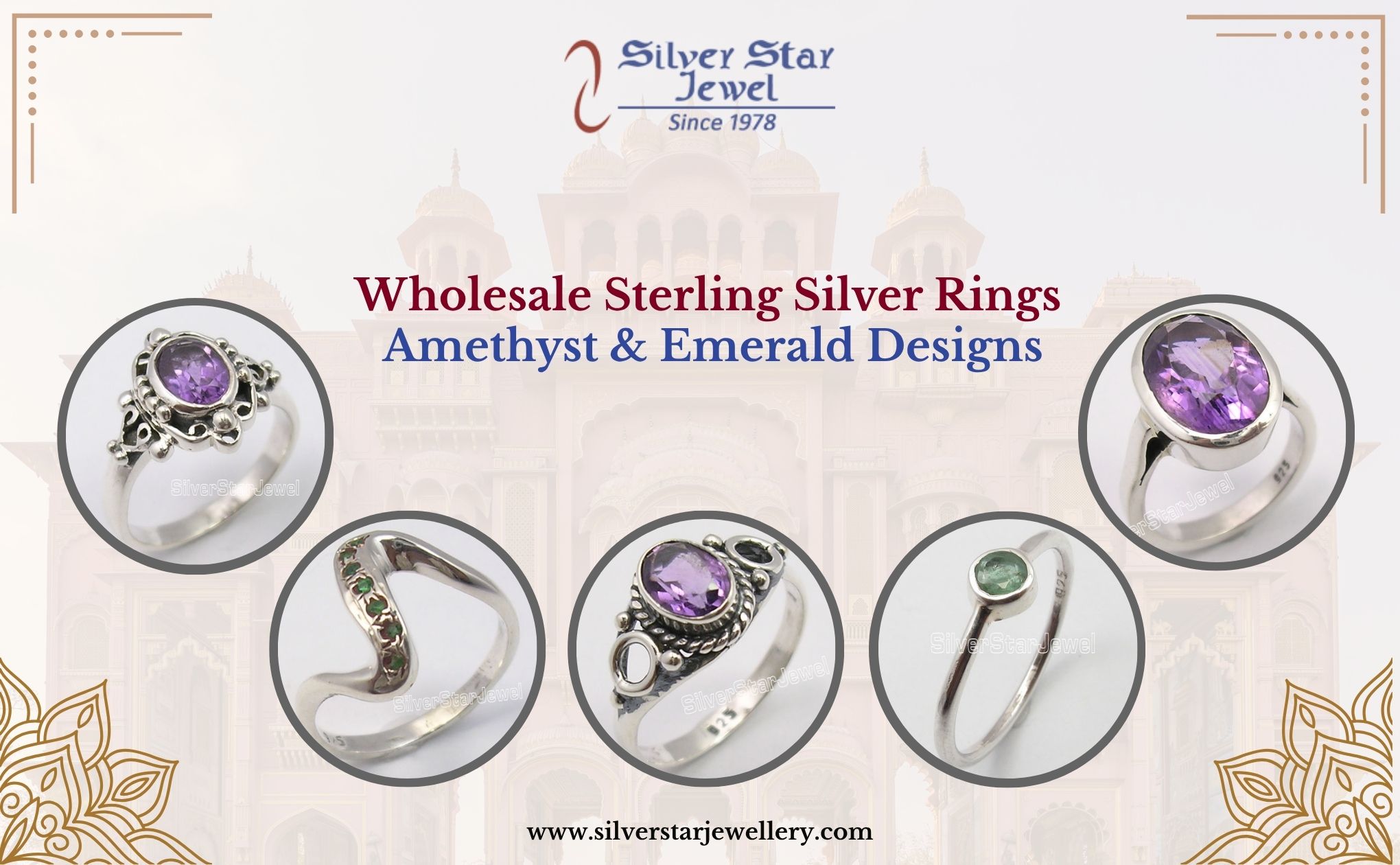 Wholesale Sterling Silver Rings: Amethyst and Emerald Designs
