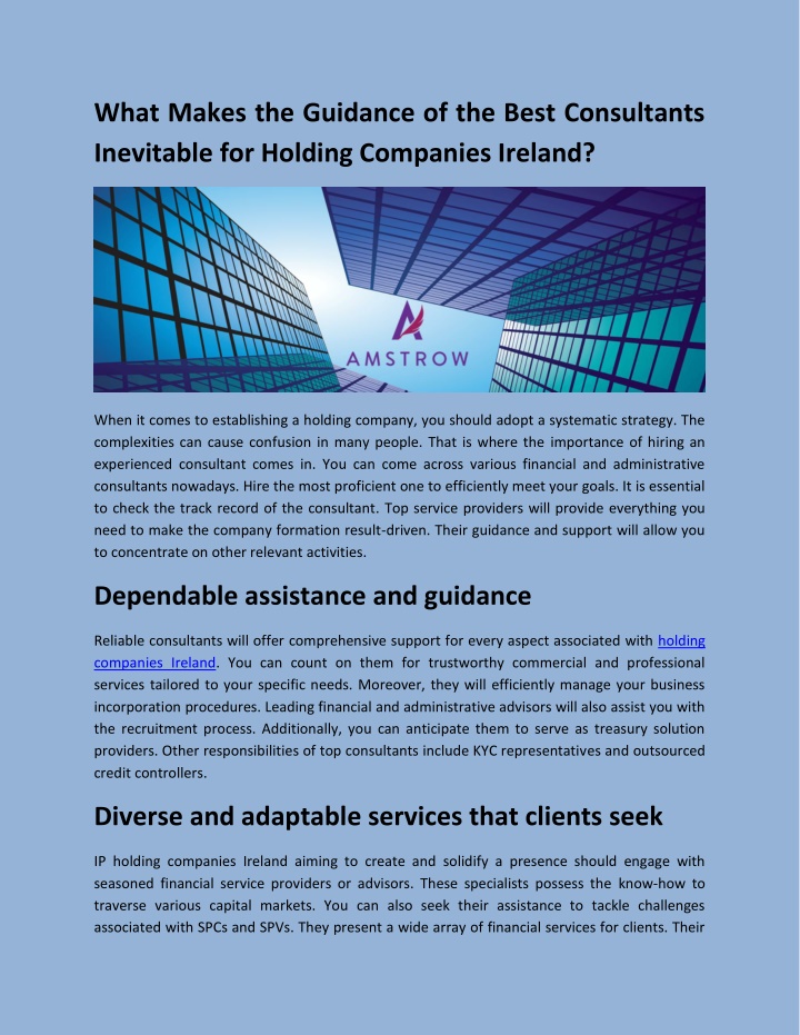 PPT - What Makes the Guidance of the Best Consultants Inevitable for Holding Companies Ireland PowerPoint Presentation - ID:14623981